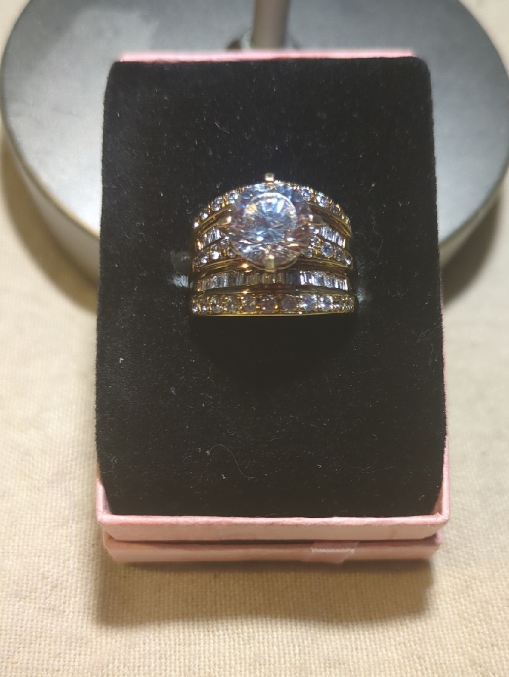 Gold Tone 925 Cubic Zirconia Crystal Bridal Ring Set - Size 8 NOW ONLY $125